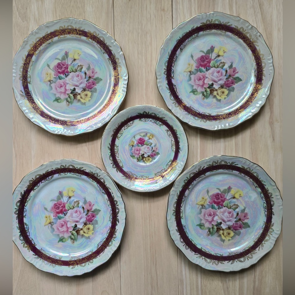 Lusterware Jays Japan Set 5 Plates Floral rose